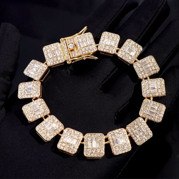 1pcs Emerald Cut Iced Box Square Chain Crystal Bracelet - Picture 13 of 16